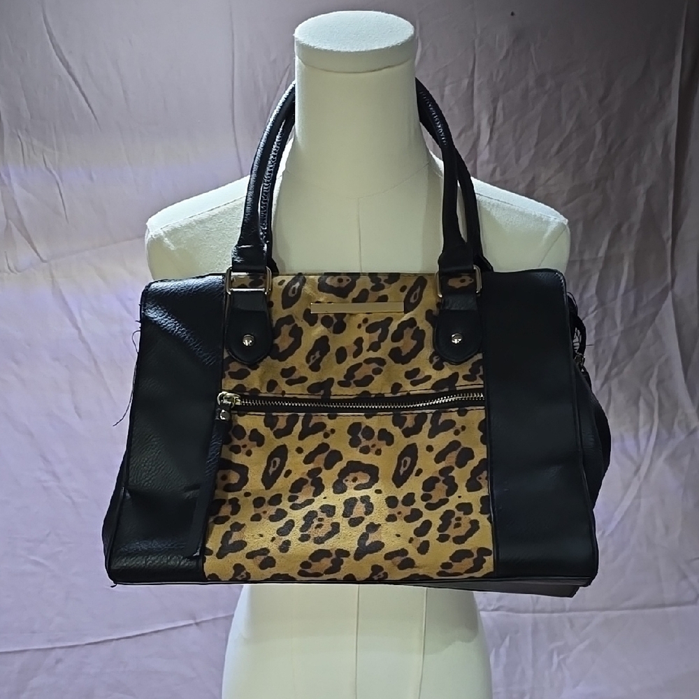 Brown and Black Shoulder Bags with Leopard Print